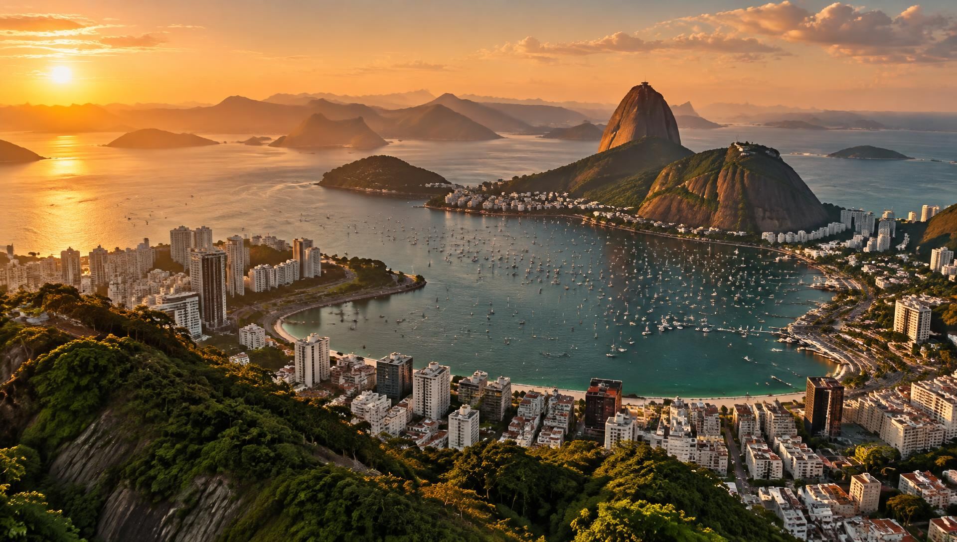 Sugarloaf Mountain and Guanabara Bay at sunset, Rio de Janeiro